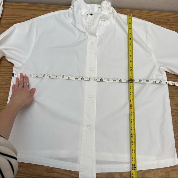 Xiaoyan Lin White Cotton Button Down Shirt Size M Unique Design Cowl Neck Resort - Picture 12 of 15